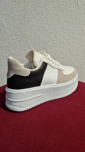 408 Şerit Detay Bağcıklı3 Cm Kadın Spor Ayakkabı  BEYAZ GRİ SİYAH resmi