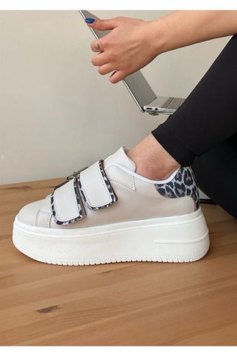 994 Çift Bantlı Kalın Taban Kadın Spor Ayakkabı  GRİ LEOPAR resmi