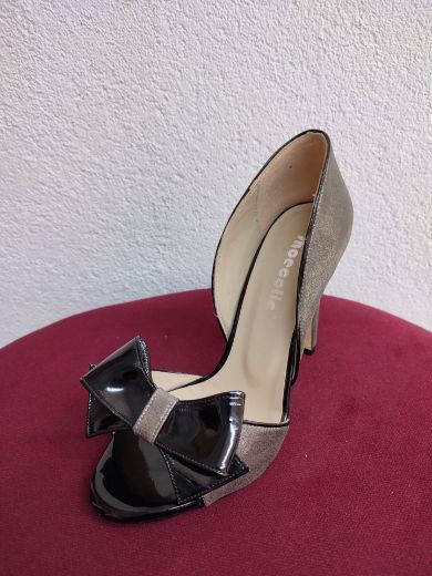 3030 Fiyonk Detay Ince Topuk Abiye Kadın Ayakkabı  Platin Sıvama resmi