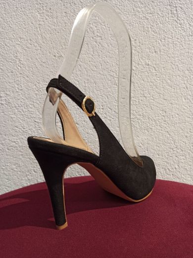 02 Arka Açık Ince Topuk 8Cm Kadın Stiletto  SİYAH resmi