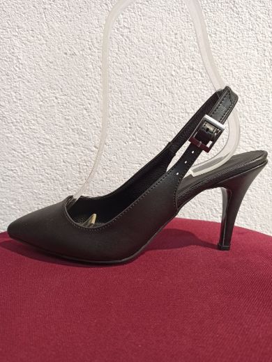 02 Arka Açık Ince Topuk 8Cm Kadın Stiletto  Siyah Deri resmi