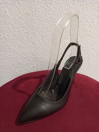 02 Arka Açık Ince Topuk 8Cm Kadın Stiletto  Siyah Deri resmi