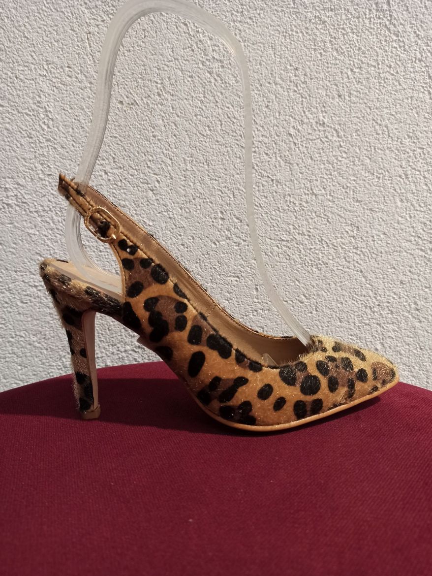 02 Arka Açık Ince Topuk 8Cm Kadın Stiletto  LEOPAR resmi