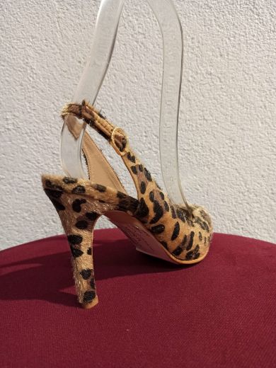 02 Arka Açık Ince Topuk 8Cm Kadın Stiletto  LEOPAR resmi