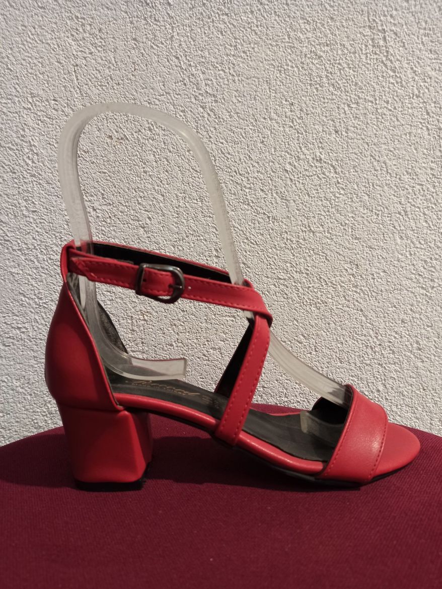 6201 5Cm Çapraz Bant Kalın Topuk Sandalet Ayakkabı  Kırmızı Deri resmi