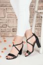 6200-K 7Cm Çapraz Bant Kalın Topuk Sandal Ayakkabı  SİYAH DERİ