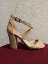 6200-K 7Cm Çapraz Bant Kalın Topuk Sandal Ayakkabı  BEJ SÜET