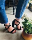 6200-K 7Cm Çapraz Bant Kalın Topuk Sandal Ayakkabı  SİYAH SÜET