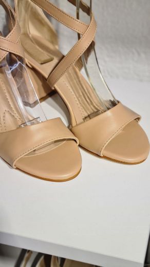 6200-K 7Cm Çapraz Bant Kalın Topuk Sandal Ayakkabı  NUDE CİLT resmi
