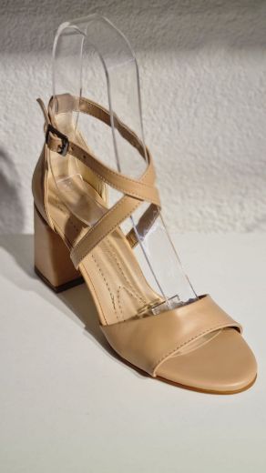 6200-K 7Cm Çapraz Bant Kalın Topuk Sandal Ayakkabı  NUDE CİLT resmi