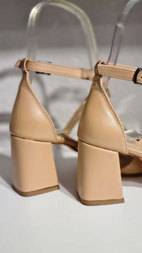 6200-K 7Cm Çapraz Bant Kalın Topuk Sandal Ayakkabı  NUDE CİLT resmi