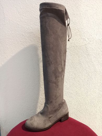 1224 Strech Diz Üstü 4Cm Topuklu Kadın Çizme  Gri resmi