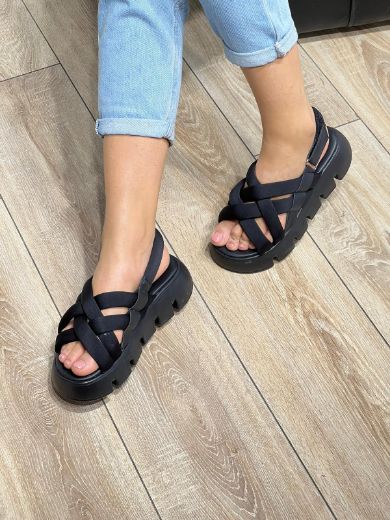 439 Çapraz Bant Spor Taban Rahat Günlük Sandalet   SİYAH resmi