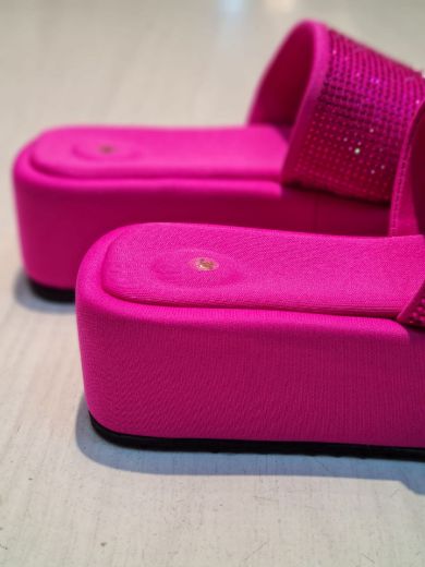 451 Taşlı Bantlı  Rahat Taban Günlük  Kadın Terlik  Pembe resmi