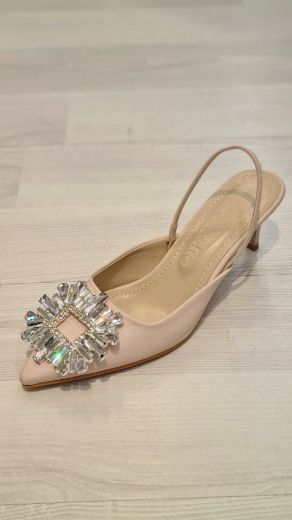 672 Toka Detay 6Cm Minik Topuk Abiye Kadın Ayakkab  BEJ SATEN resmi