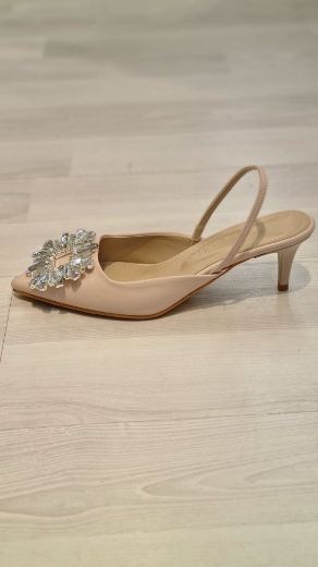 672 Toka Detay 6Cm Minik Topuk Abiye Kadın Ayakkab  BEJ SATEN resmi