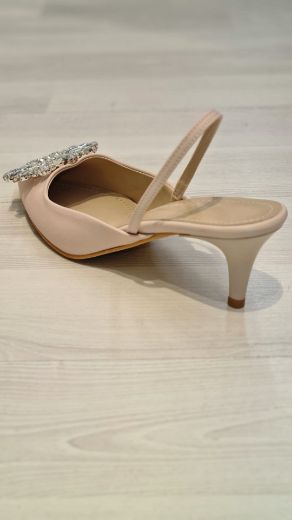 672 Toka Detay 6Cm Minik Topuk Abiye Kadın Ayakkab  BEJ SATEN resmi