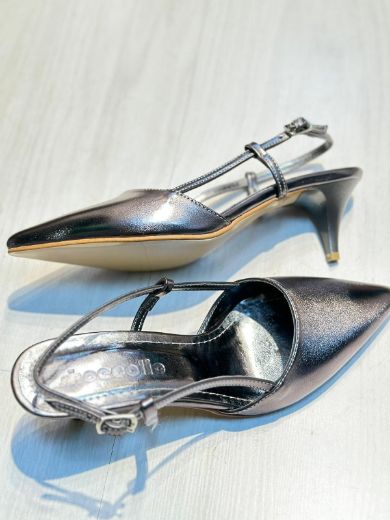 676-1 Ince Topuk Arka Açık Burun Kadın Ayakkabı   PLATİN  resmi