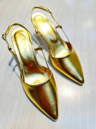 676-1 Ince Topuk Arka Açık Burun Kadın Ayakkabı   Altın resmi