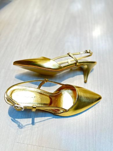 676-1 Ince Topuk Arka Açık Burun Kadın Ayakkabı   Altın resmi
