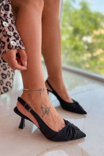 463 Ön Kısım Düğüm Detay Kadın Alçak Topuk Ayakkab  SİYAH resmi