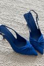 463 Ön Kısım Düğüm Detay Kadın Alçak Topuk Ayakkab  SAKS MAVİ