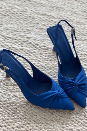463 Ön Kısım Düğüm Detay Kadın Alçak Topuk Ayakkab  SAKS MAVİ resmi