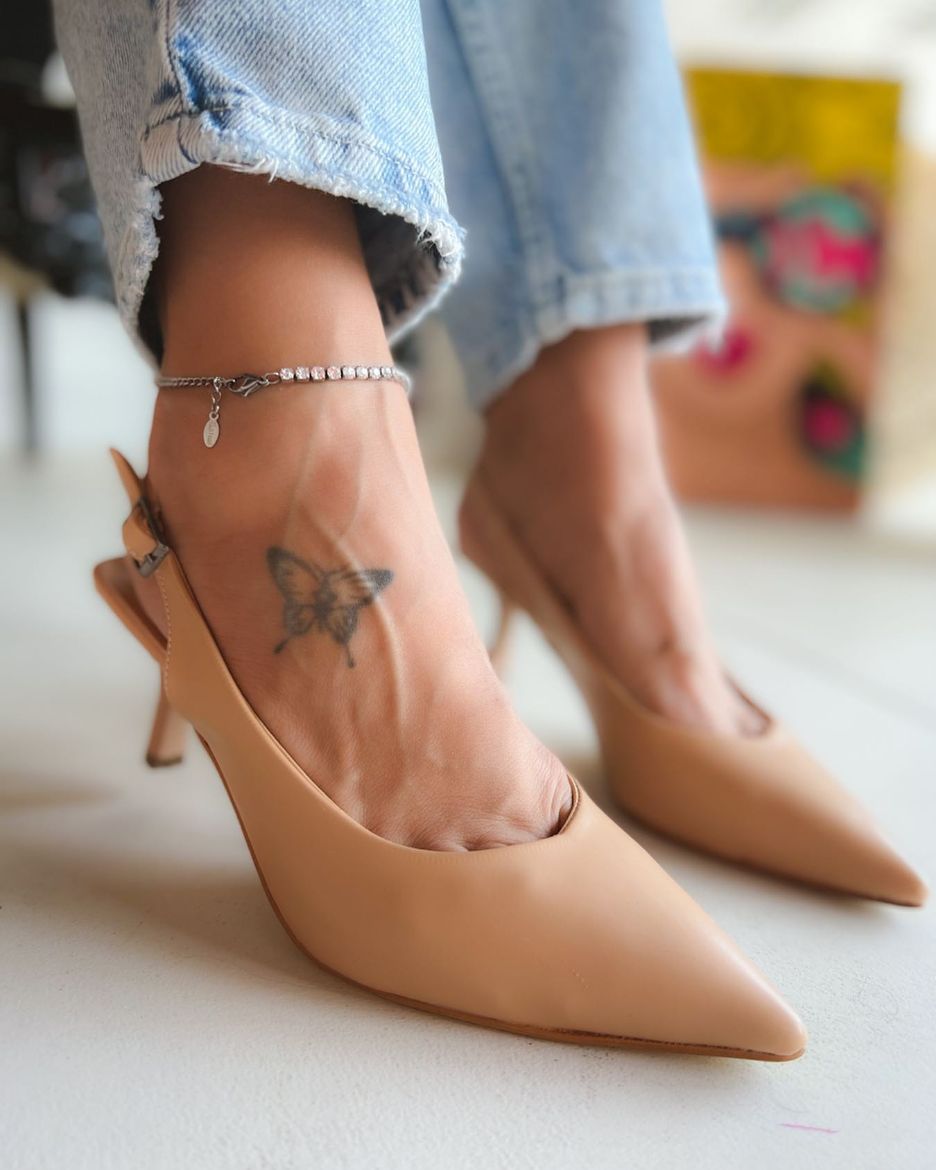 467 Zara Model Rahat Günlük Topuklu Kadın Ayakkabı  Bej Deri  resmi