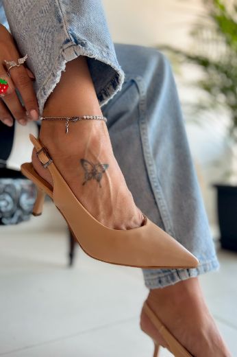 467 Zara Model Rahat Günlük Topuklu Kadın Ayakkabı  Bej Deri  resmi