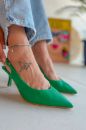 467 Zara Model Rahat Günlük Topuklu Kadın Ayakkabı  YEŞİL DERİ