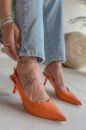 467 Zara Model Rahat Günlük Topuklu Kadın Ayakkabı  TURUNCU DERİ