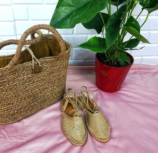 06 Bilekten Bağlı Ön Kapalı Kadın  Hasır Espadril  HASIR resmi