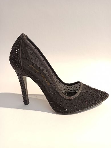 495 Taşlı Transparan Abiye Kadın Stiletto  SİYAH TAŞLI resmi