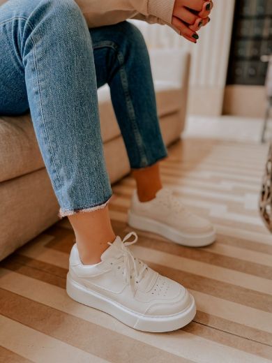 987 Sneaker 4 Cm Kalın Taban Kadın Spor Ayakkabı   BEYAZ DERİ resmi