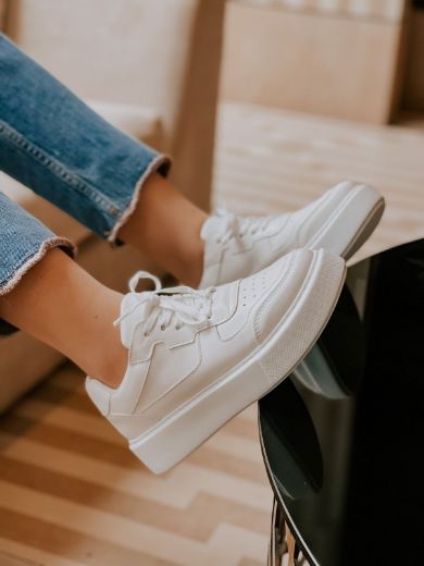 987 Sneaker 4 Cm Kalın Taban Kadın Spor Ayakkabı   BEYAZ DERİ resmi