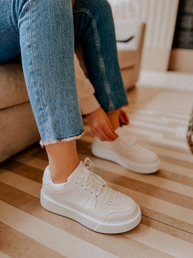 987 Sneaker 4 Cm Kalın Taban Kadın Spor Ayakkabı   BEYAZ DERİ resmi