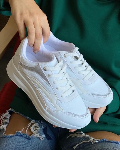 987 Sneaker 4 Cm Kalın Taban Kadın Spor Ayakkabı   BEYAZ DERİ resmi