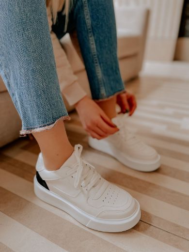 987 Sneaker 4 Cm Kalın Taban Kadın Spor Ayakkabı   BEYAZ SİYAH resmi