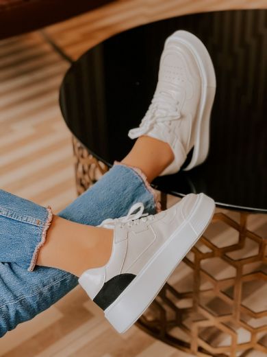 987 Sneaker 4 Cm Kalın Taban Kadın Spor Ayakkabı   BEYAZ SİYAH resmi