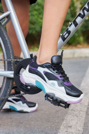 236 Dört Mevsim Çok Renkli Kadın Spor Ayakkabı  SİYAH MOR resmi