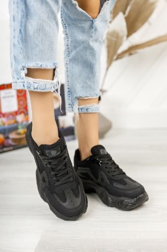 238 Kalın Taban Günlük Rahat Kadın Sneaker  Siyah Deri resmi