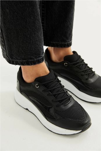 240 Sneaker 5 Cm Kalın Taban Kadın Spor Ayakkabı   SİYAH DERİ resmi