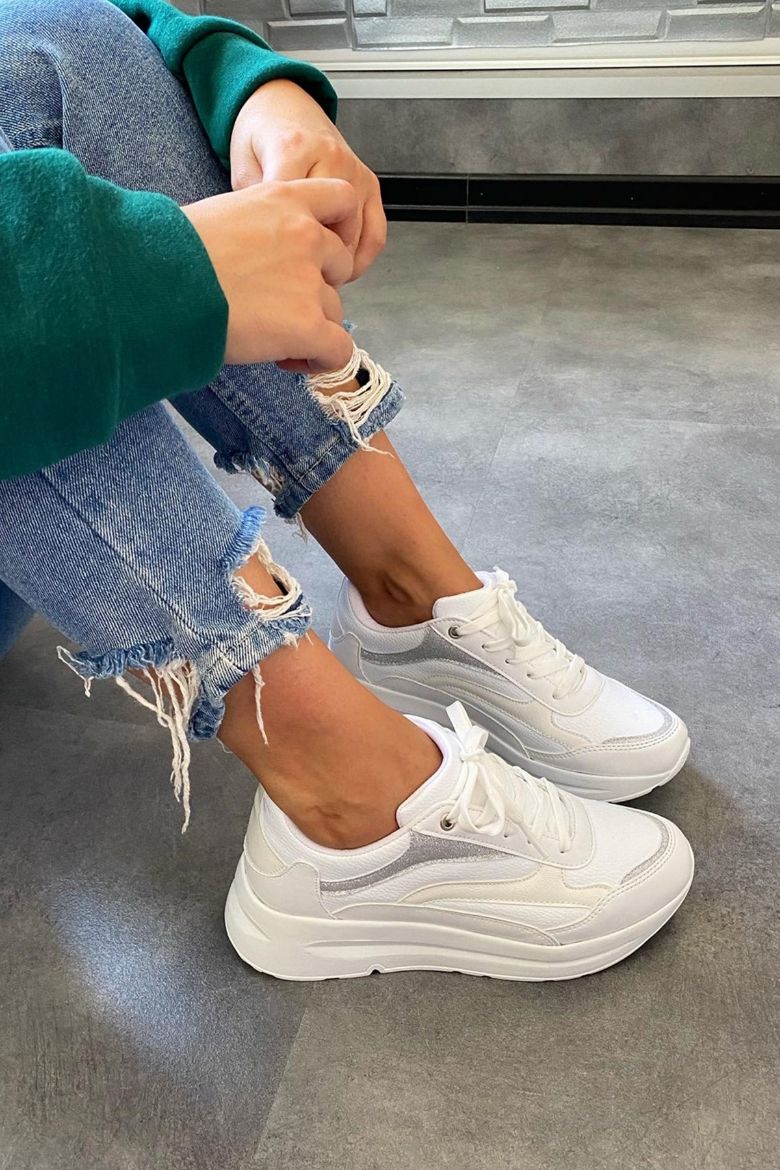 240 Sneaker 5 Cm Kalın Taban Kadın Spor Ayakkabı   BEYAZ CİLT resmi