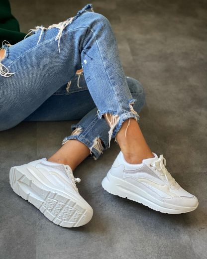 240 Sneaker 5 Cm Kalın Taban Kadın Spor Ayakkabı   BEYAZ CİLT resmi