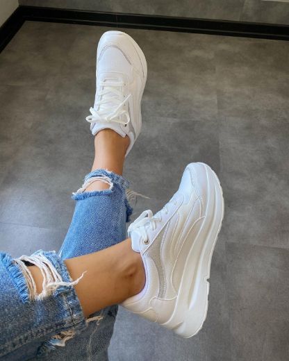 240 Sneaker 5 Cm Kalın Taban Kadın Spor Ayakkabı   BEYAZ CİLT resmi