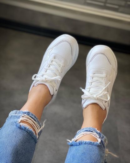 240 Sneaker 5 Cm Kalın Taban Kadın Spor Ayakkabı   BEYAZ CİLT resmi