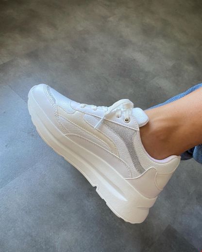 240 Sneaker 5 Cm Kalın Taban Kadın Spor Ayakkabı   BEYAZ CİLT resmi