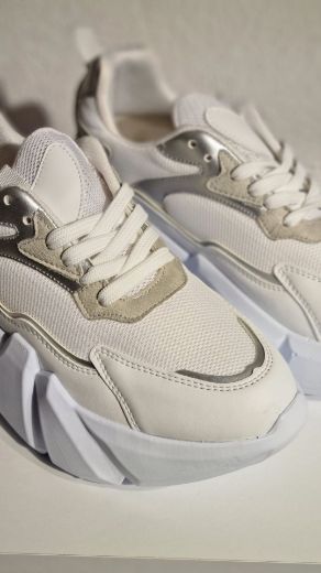 243 Ortepedik 7Cm Kalın Topuk Günlük Kadın Sneaker  BEYAZ DERİ resmi