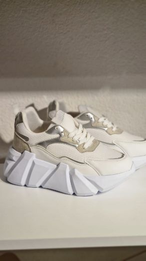243 Ortepedik 7Cm Kalın Topuk Günlük Kadın Sneaker  BEYAZ DERİ resmi
