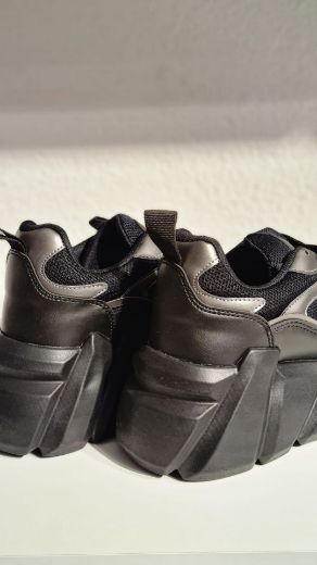 243 Ortepedik 7Cm Kalın Topuk Günlük Kadın Sneaker  Siyah Deri resmi
